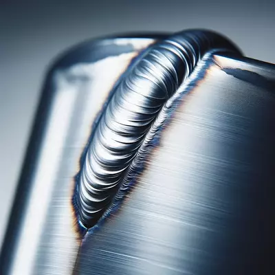 Close-up of a high-quality weld seam on an aluminum piece, demonstrating precision in welding aluminum with a MIG welder.
