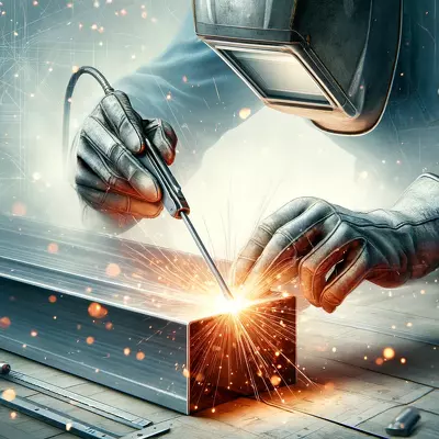 Welding process of galvanised metal to steel depicted with precision and skill, illustrating the careful fusion of materials. Image for illustration purposes only.