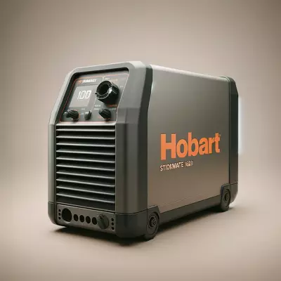 Hobart Stickmate 160i welder with the brand name in orange, highlighting its sleek design and efficiency. Image for illustration purposes only.