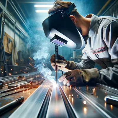MIG welder welding aluminum, showcasing precision and skill in metalworking. Image for illustration purposes only.