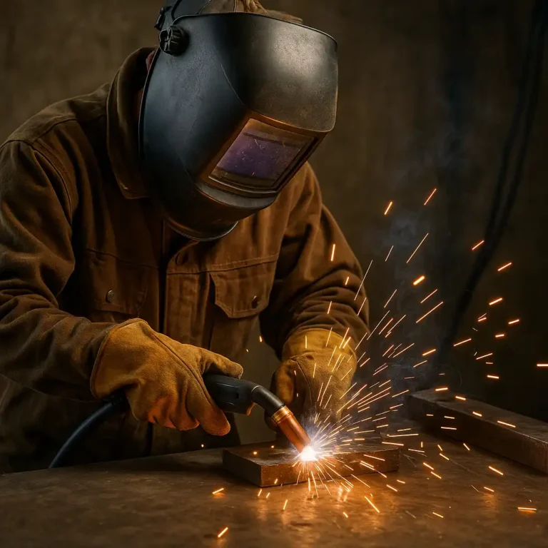 Welder performing MIG welding on mild steel inside a workshop, showing how MIG welders are used in real projects.