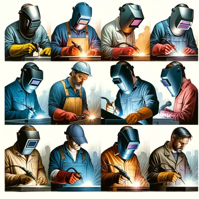 A group of skilled welders engaged in various welding techniques, representing career pathways in welding. Image for illustration purposes only.